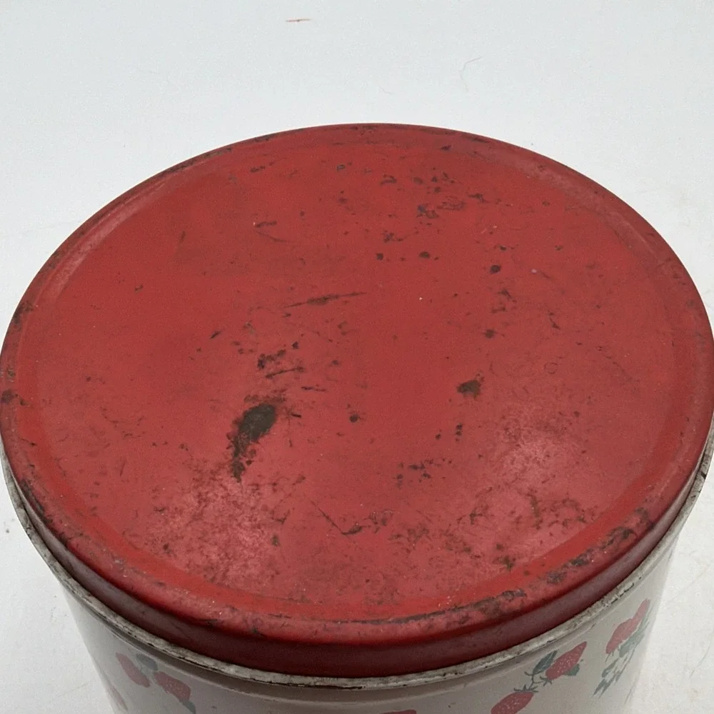 Vintage 1940s National Can Corp New York Strawberry Print Tin Canister Storage